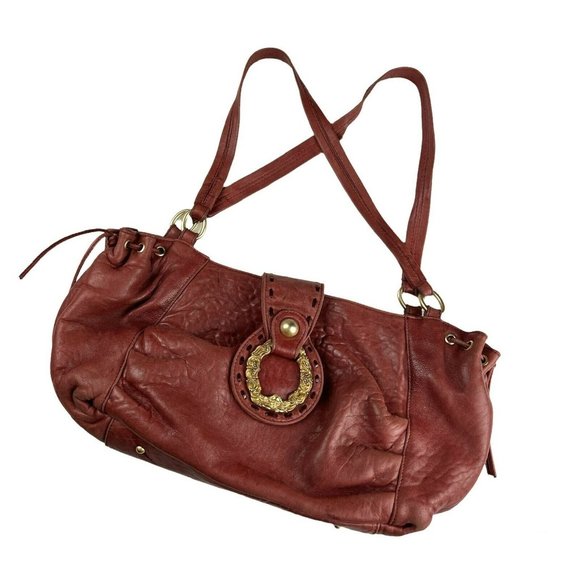 PAOLO MASI Italian Handbag Shoulder Bag Tote 100% Genuine Red Leather - Picture 1 of 12